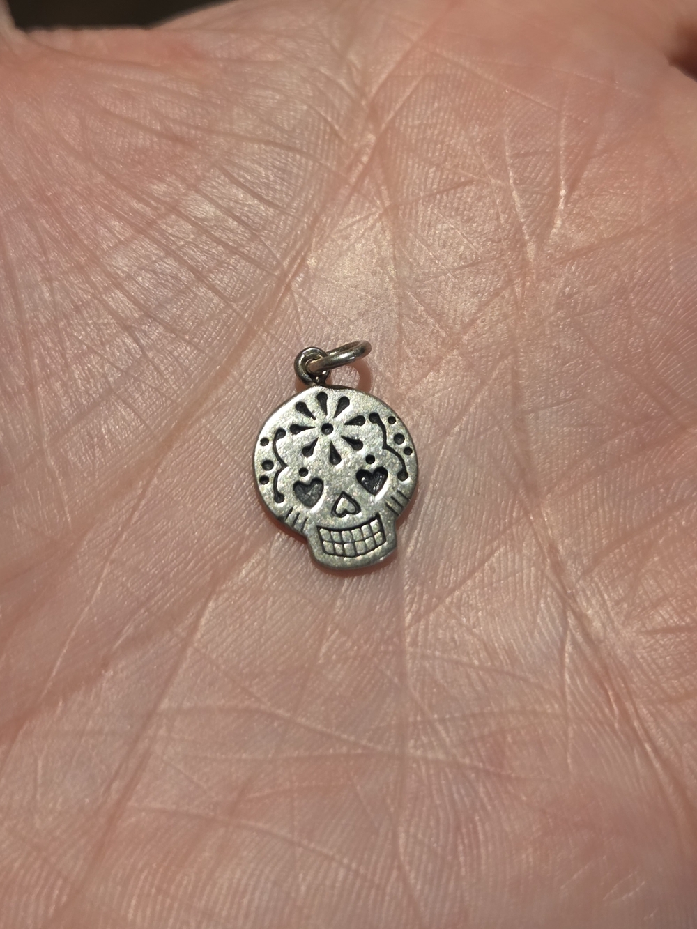 Sterling Silver Sugar Skull Pendant Charm - Silver